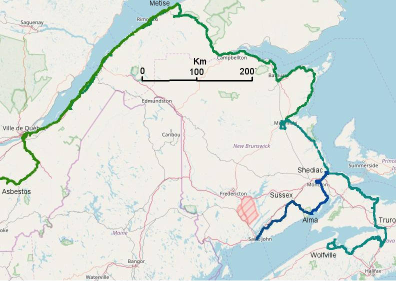 eastern route segment. Quebec to nova scotia