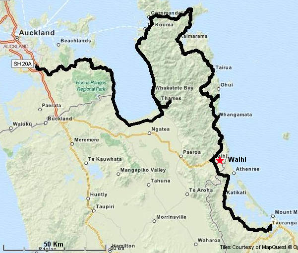 Auckland to Tauranga route map