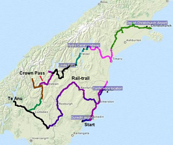 overall route map, south island NZ