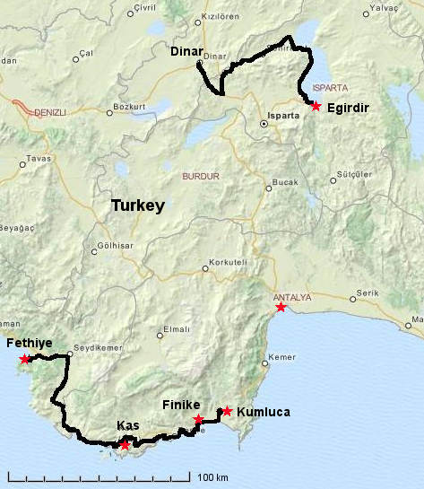 Fethiye and Egirdir route maps
