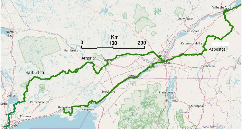 western route Toronto to Quebec city and back