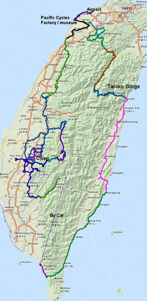 overall route map, taiwan, first tour